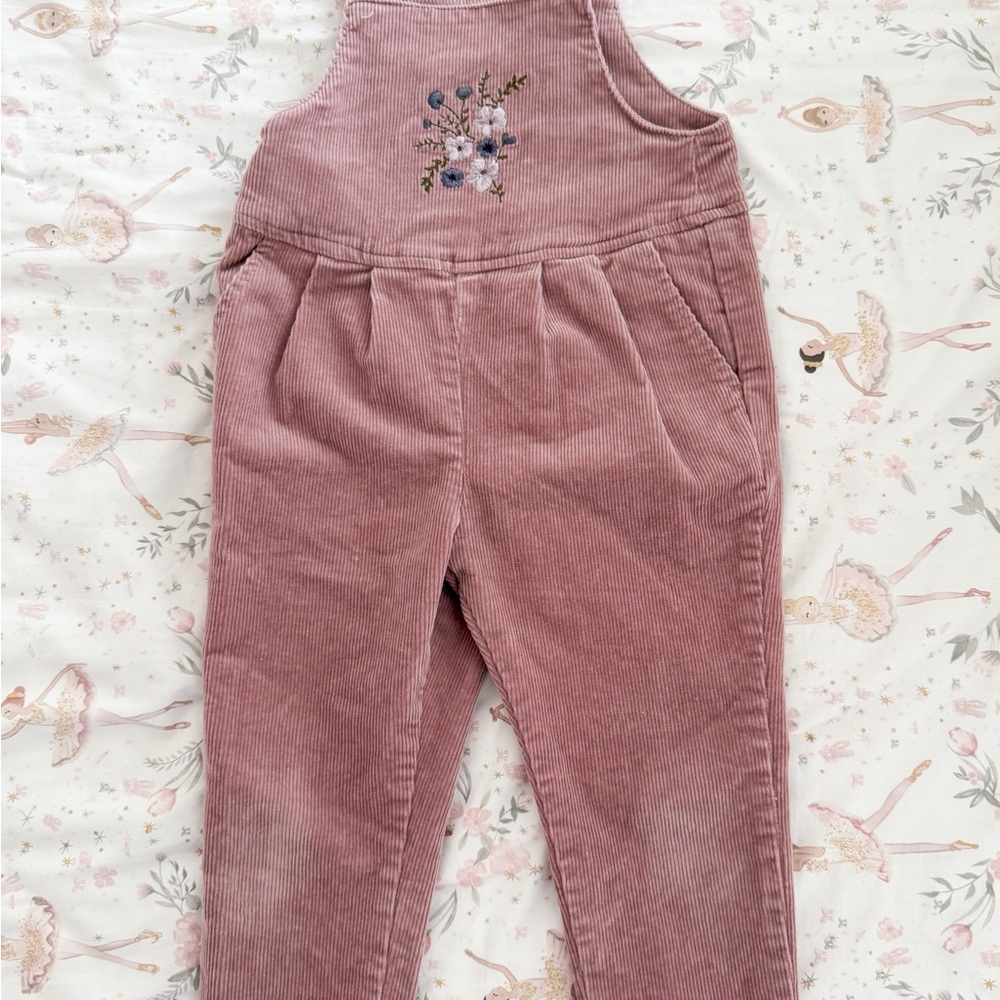 Embroidered Pink Corduroy Kids Overalls